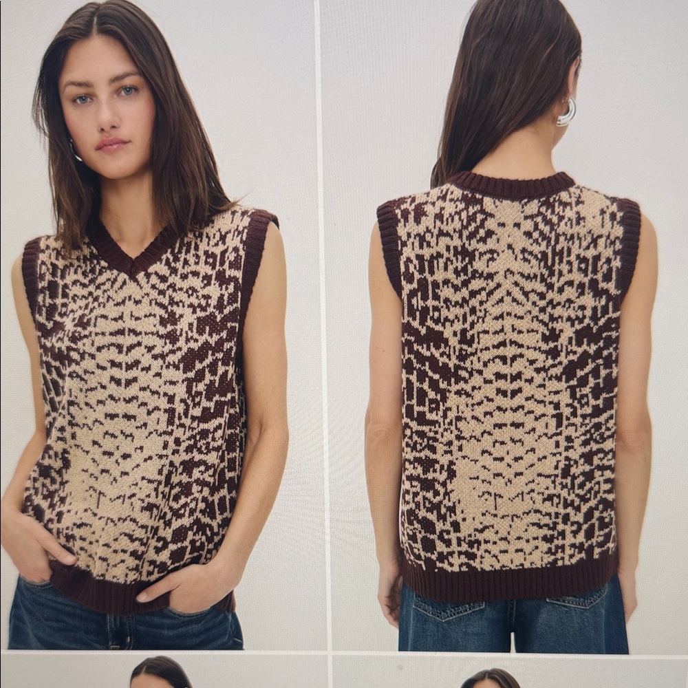 NWT The Ragged Priest  Gator V-Neck knit Sweater Vest in Brown and Cream